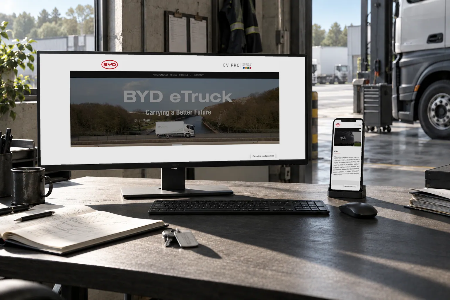 BYD Dealer Poland — webbplatsen på en skärm och i mobilen