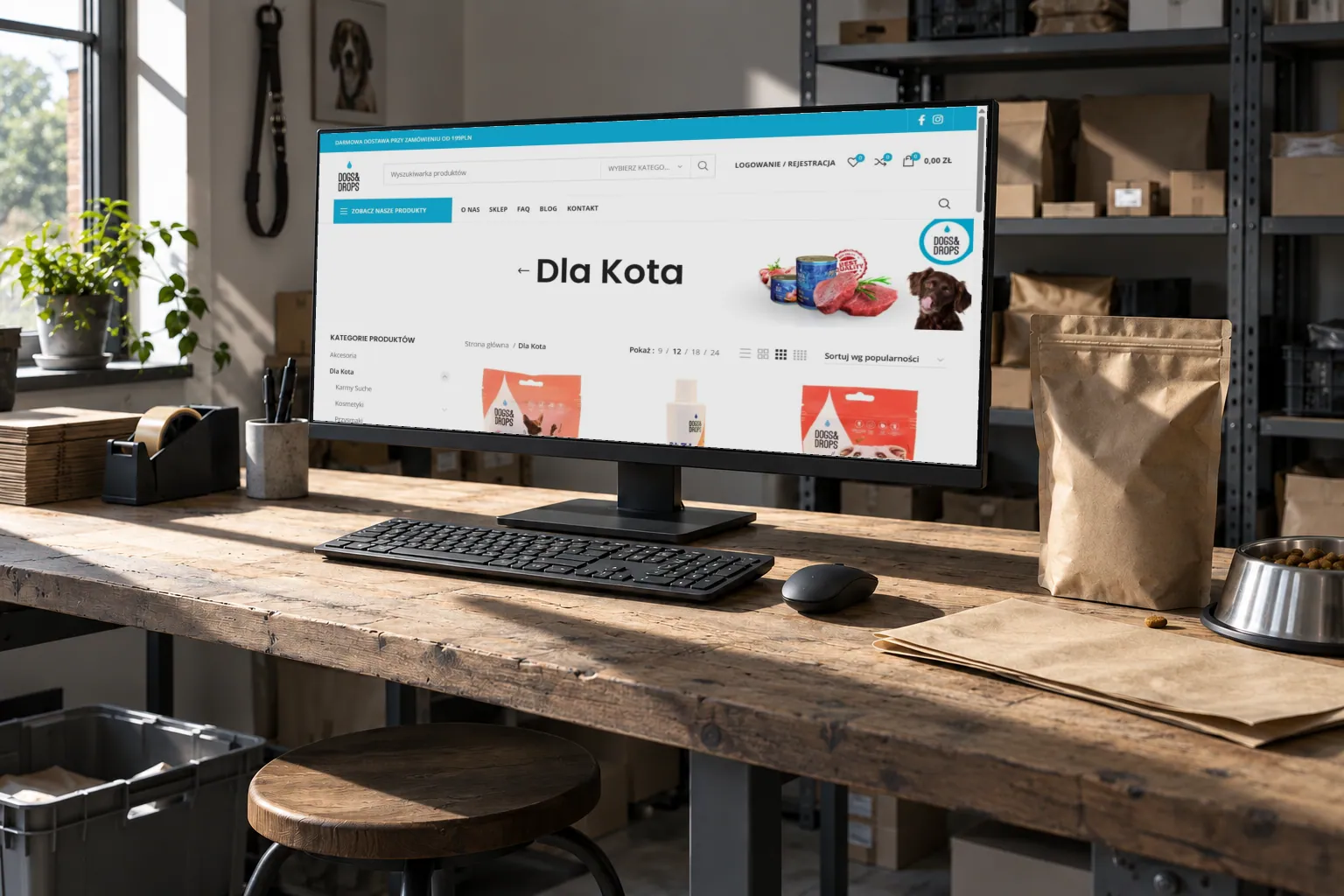 Cat&Drops — the cat food category of the shop on a monitor