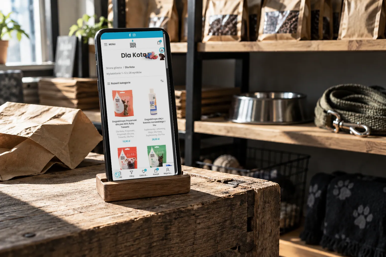 Cat&Drops — the cat food category of the shop on a phone