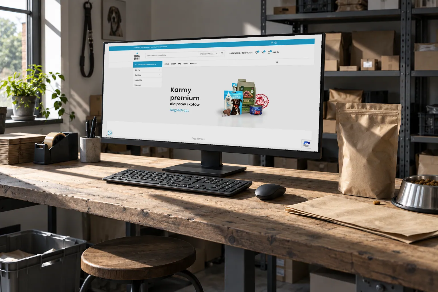 Dogs&Drops — the website on a monitor