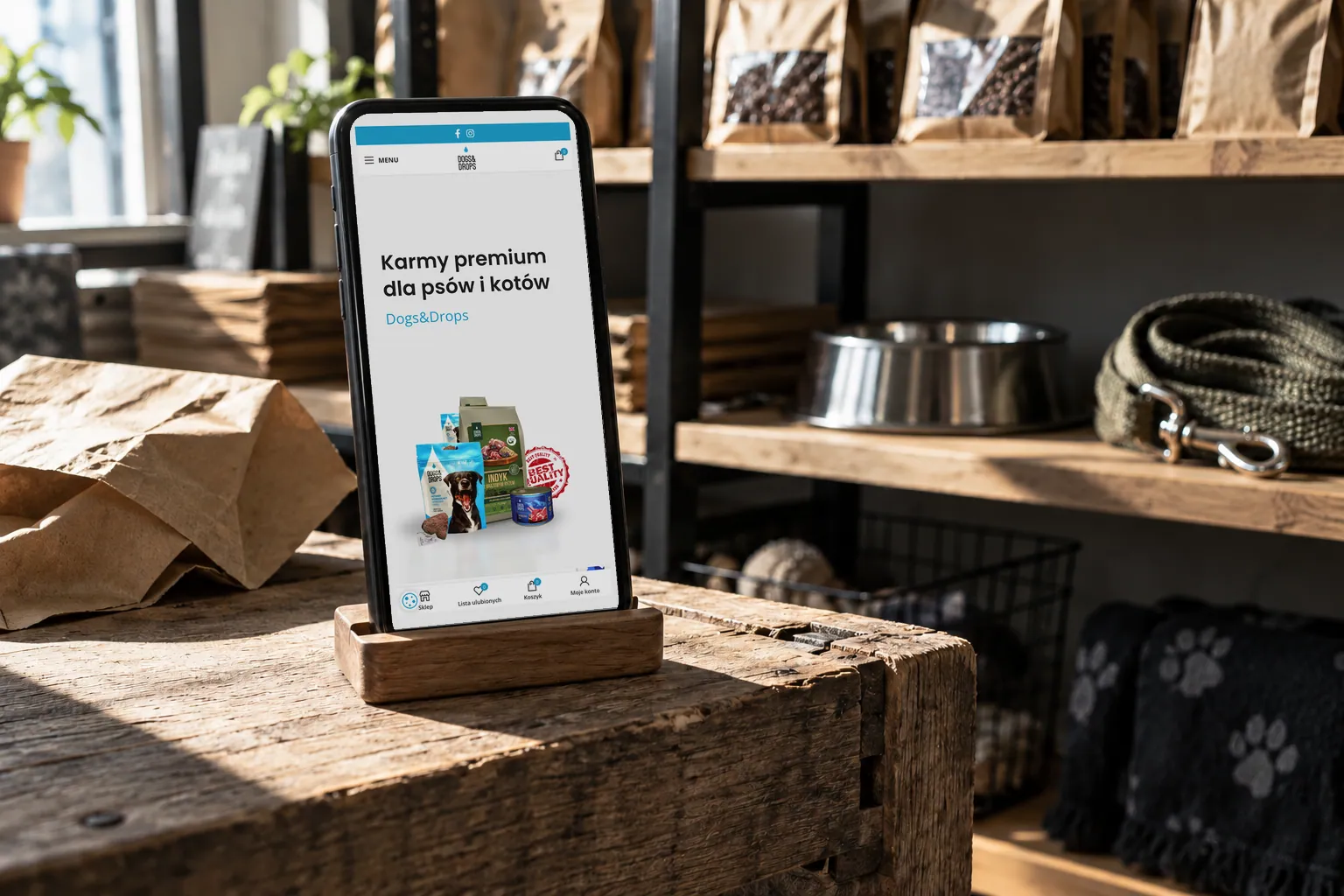 Dogs&Drops — the website on a phone