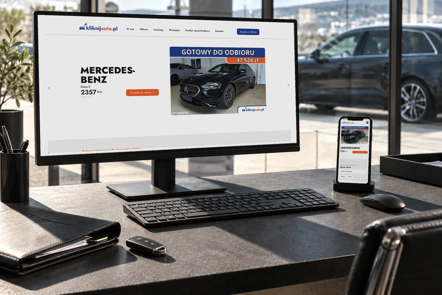 KliknijAuto — webbplatsen på en skärm och i mobilen