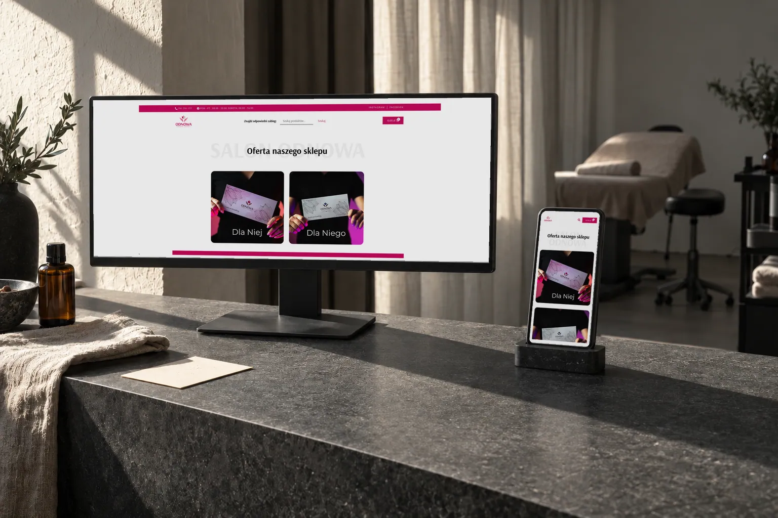 Salon Odnowa — webbplatsen på en skärm och i mobilen